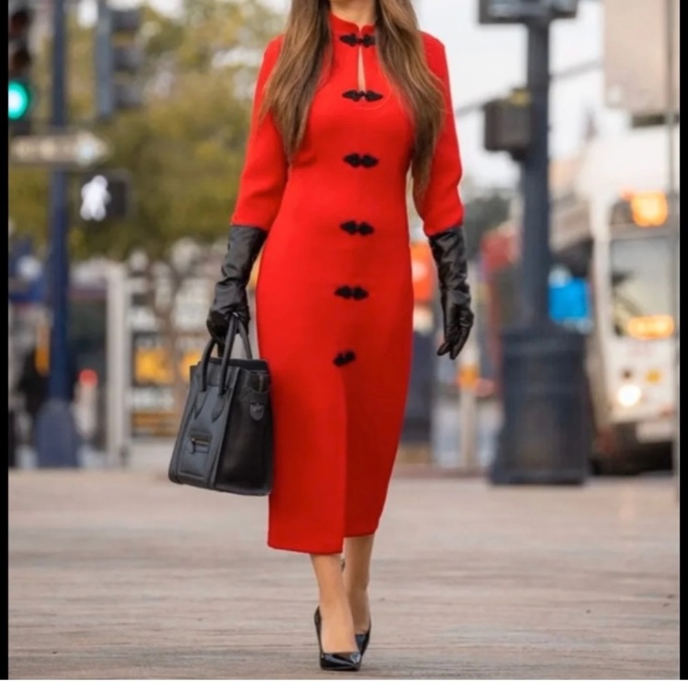 💃🏼NEW ZARA ORIENTAL TOGGLE DRESS IN RED 💃🏼